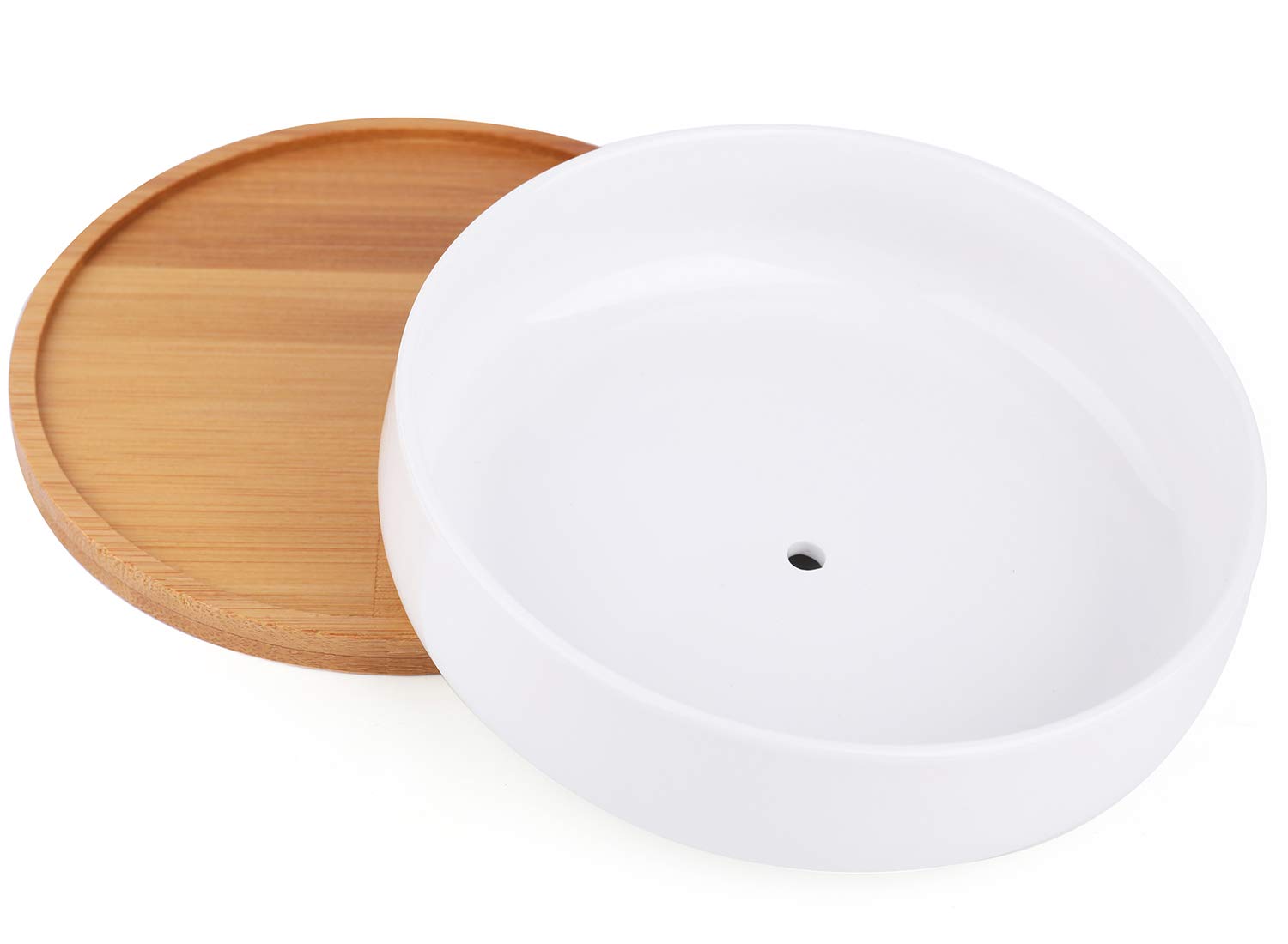 Lawei removable bamboo tray catching drips for easy watering.