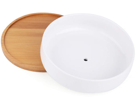 Lawei removable bamboo tray catching drips for easy watering.