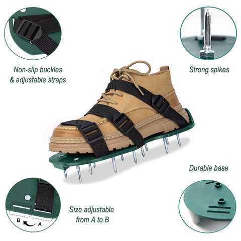 Lawn aerator shoes with 13 spikes for effective soil porosity.