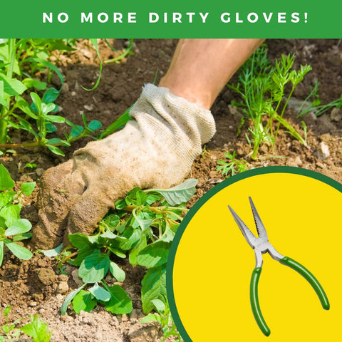 Lawn Jaws root-grab teeth secure weeds for easy removal.