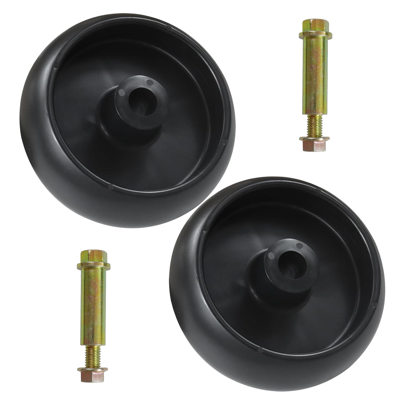 Lawneagle GX10168 deck wheels with bolts ready for installation on John Deere mowers
