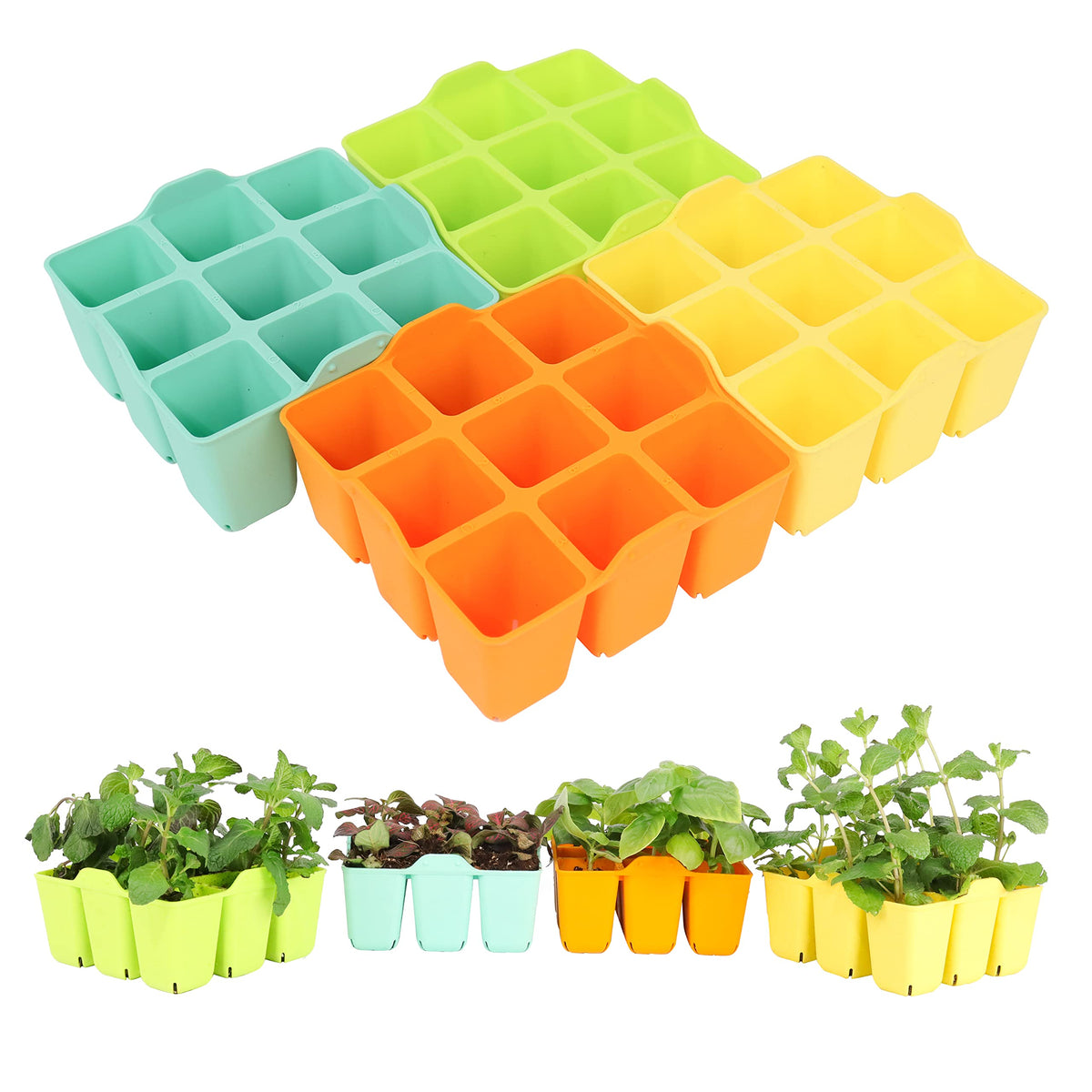 LAWNFUL silicone seed starter trays in ice cyan, top view showing compact eight-pack design for germination