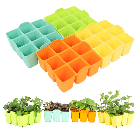 LAWNFUL silicone seed starter trays in ice cyan, top view showing compact eight-pack design for germination