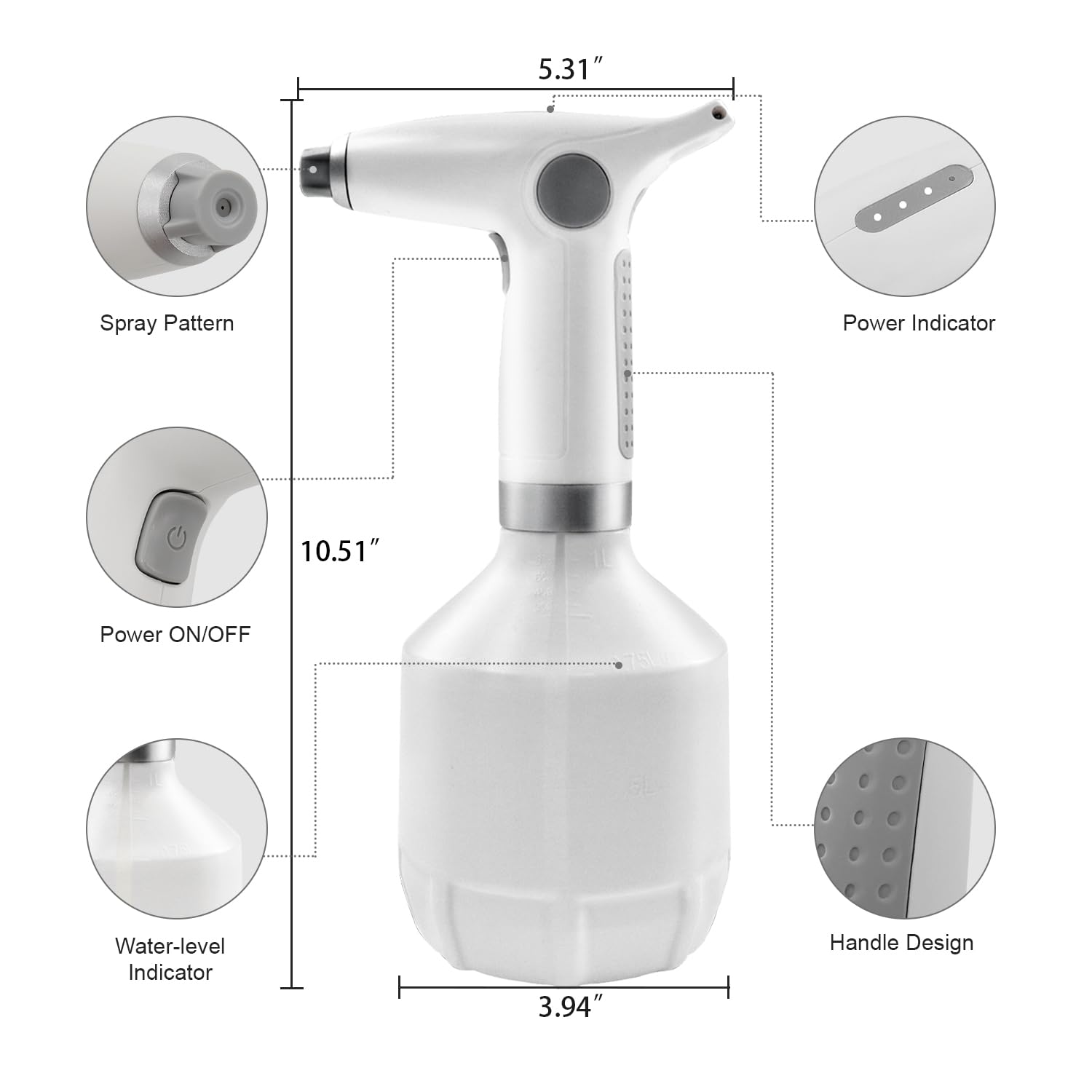 LAWNFUL electric spray bottle supports efficient cleaning and plant care with adjustable settings.