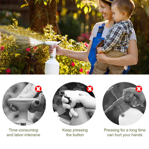 LAWNFUL electric spray bottle with LED indicators shows battery level while you work.