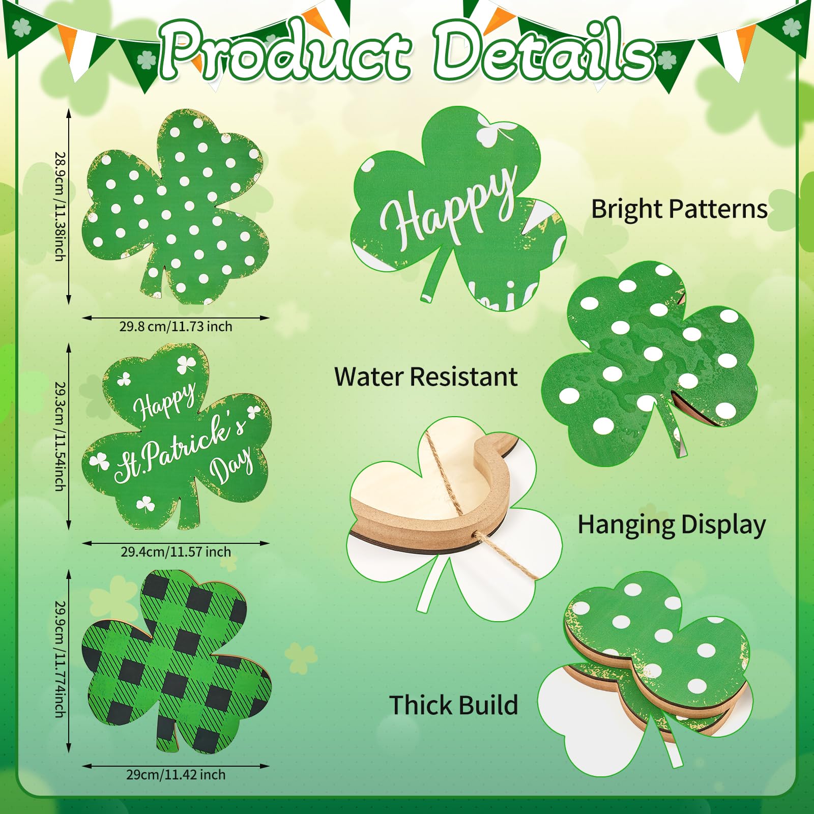 LawnIdyll shamrock design wooden sign adds festive charm to entryways.