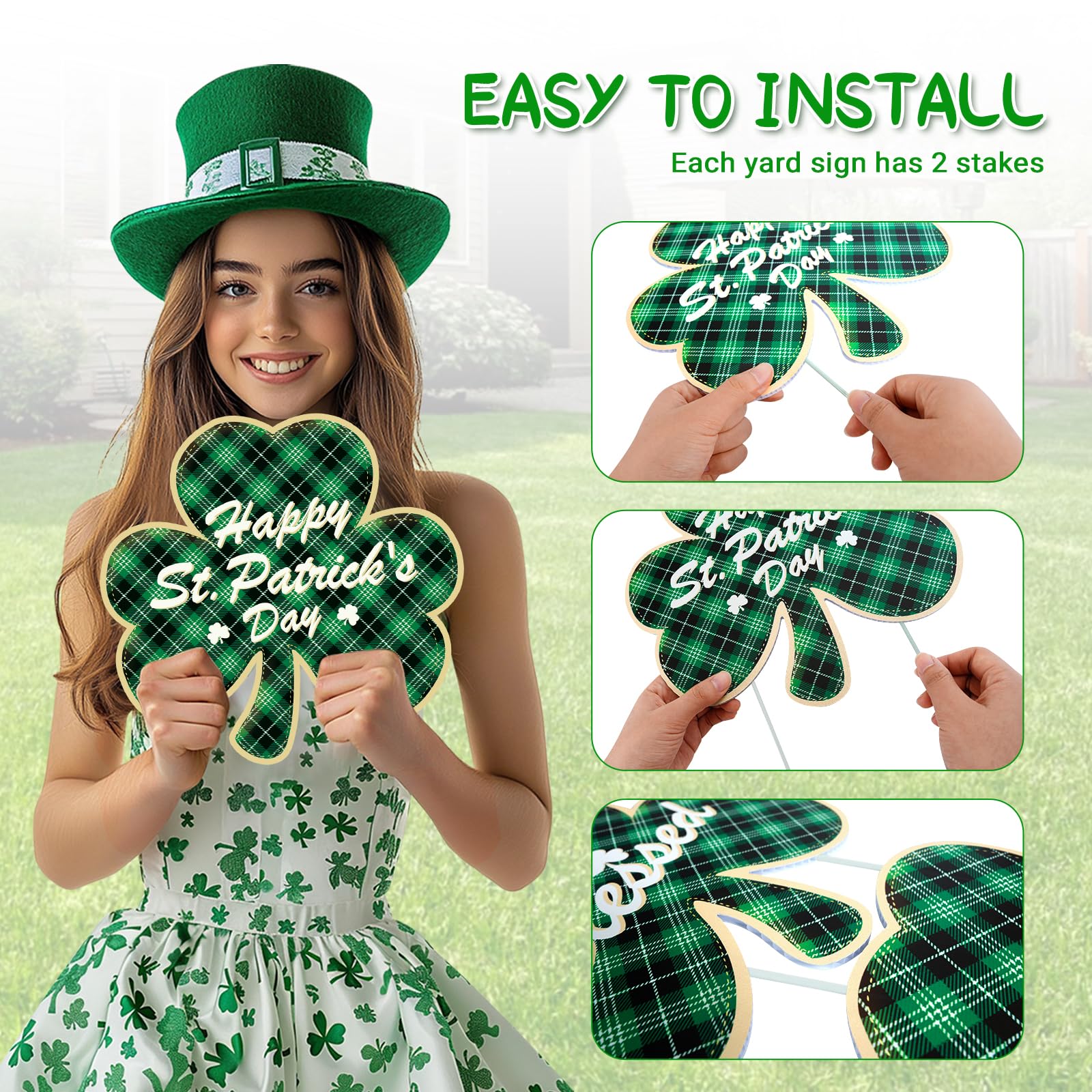 LawnIdyll Pot of Gold sign on stakes for bright outdoor St Patricks Day decor.
