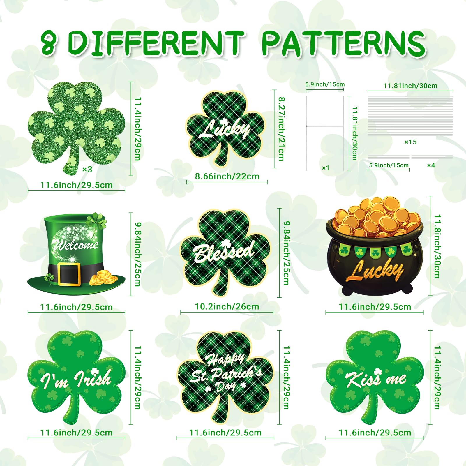 LawnIdyll Shamrock sign 11-4x11-6 on stakes for garden path accents.