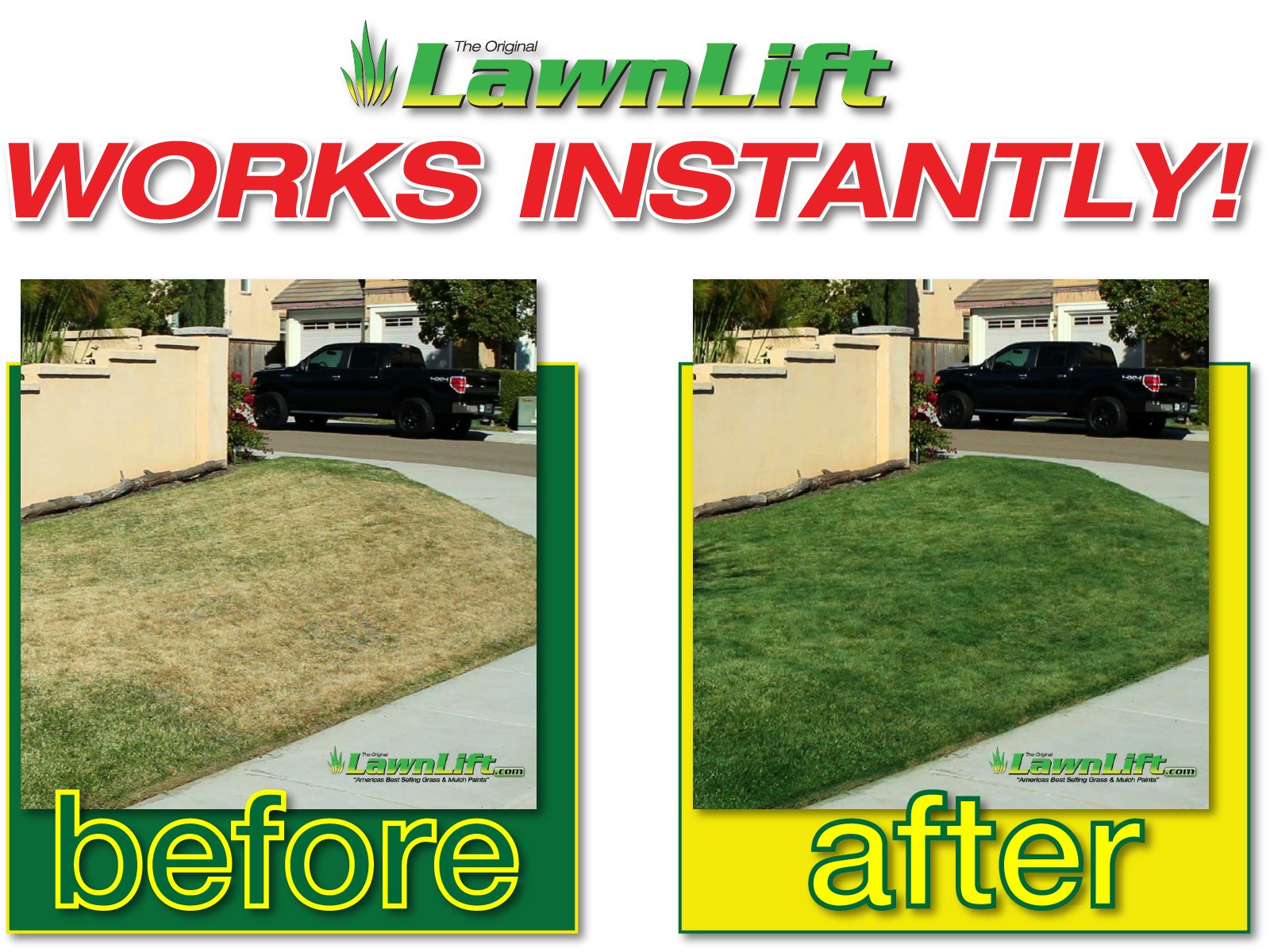 LawnLift lawn green coverage transforms yellow patches into lush color