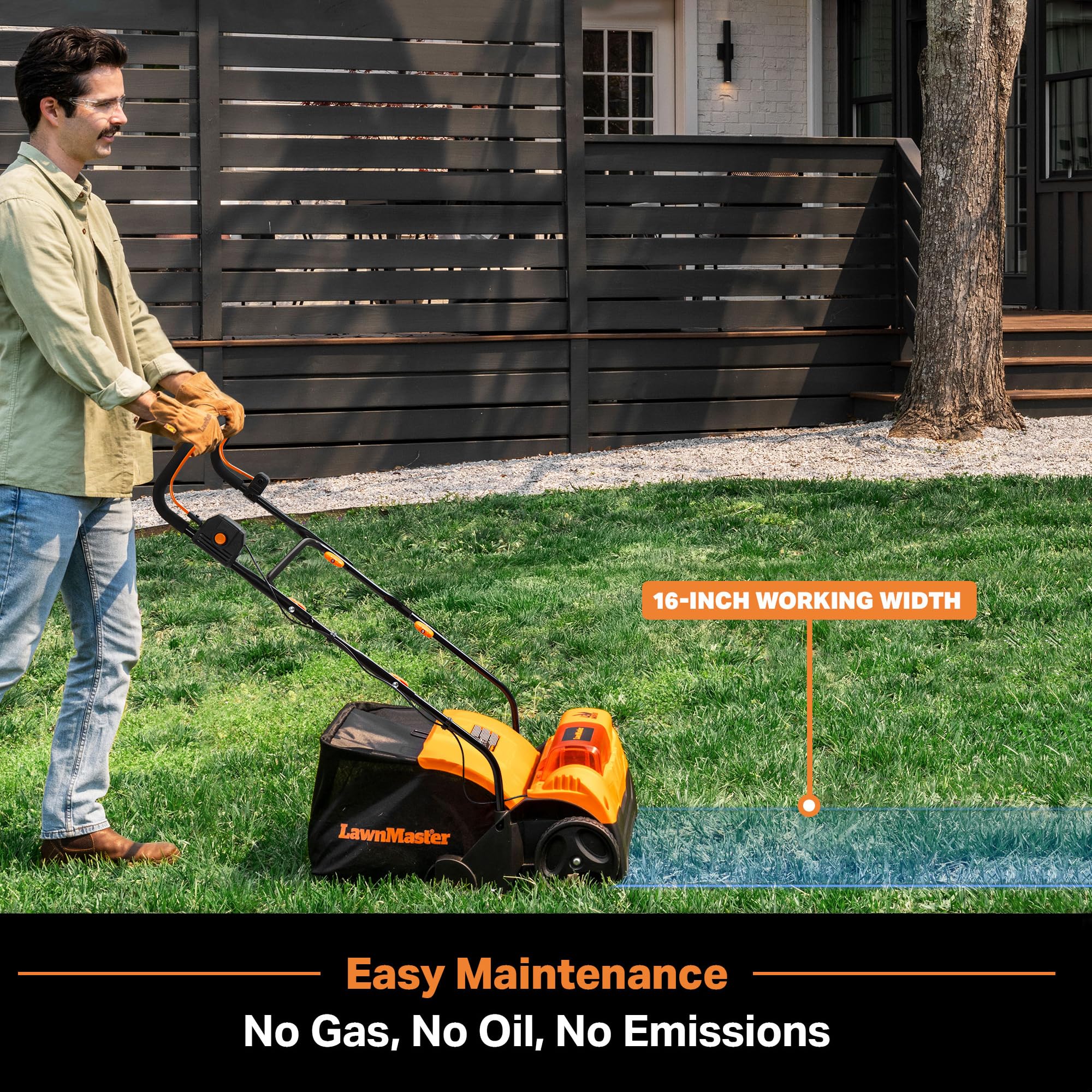 LawnMaster 14 height settings for tailored lawn maintenance and seeding prep.