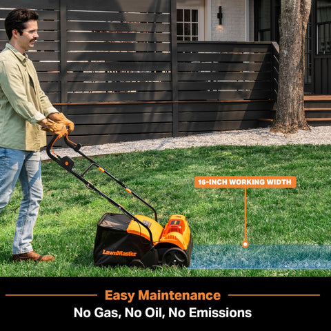 LawnMaster 14 height settings for tailored lawn maintenance and seeding prep.