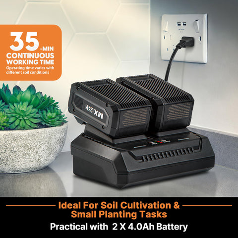 LawnMaster 24V dual-port charger keeps batteries ready for action