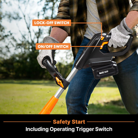 LawnMaster 24V Max 9” Tiller and charger included for quick outdoor setup.