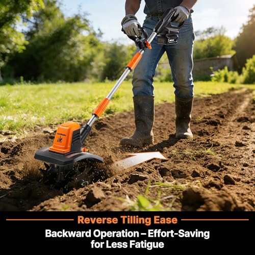 LawnMaster 24V Max 9” Tiller compact and clean operation with no mess.