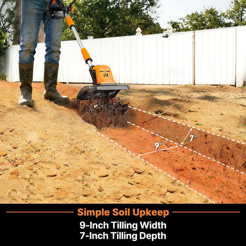 LawnMaster 24V Max 9” Tiller eco-friendly operation with no gas emissions.