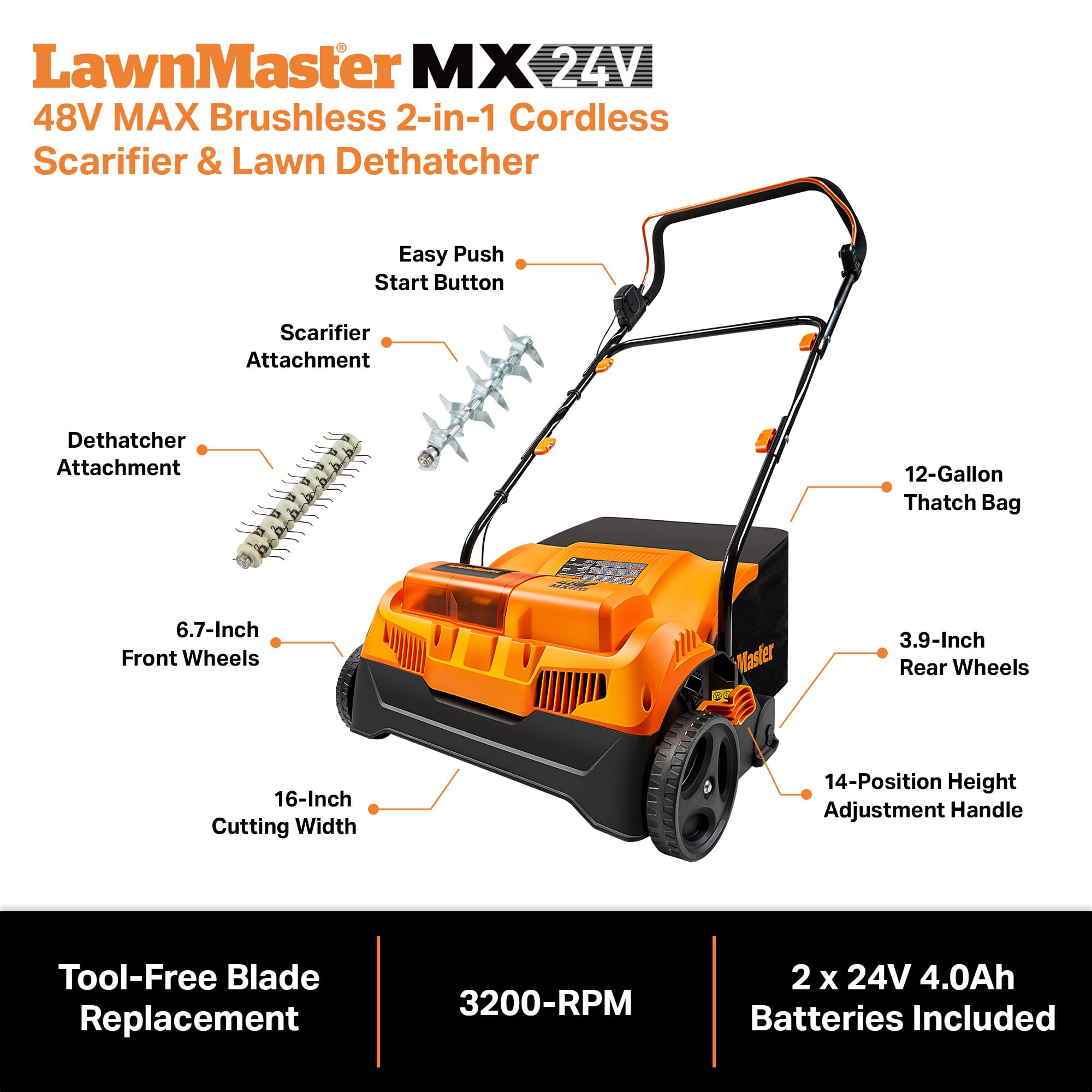 LawnMaster 2-in-1 scarifier and dethatcher for versatile lawn care tasks.
