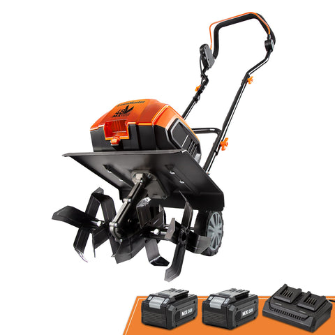 LawnMaster brushless 48V tiller cutting width 14.5 inches for efficient bed prep