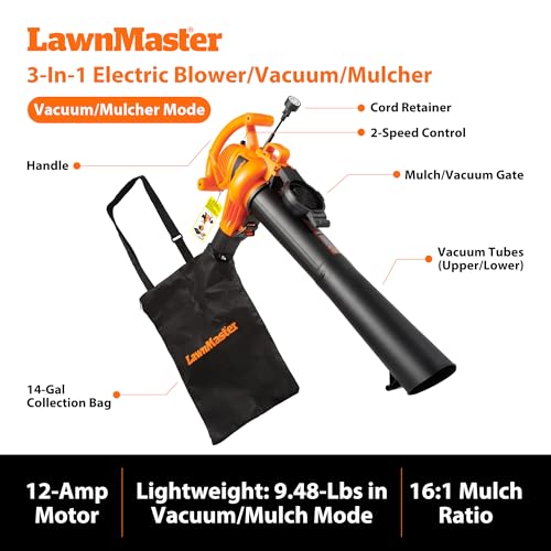 LawnMaster BV1210 16 to 1 mulch ratio simplifies debris management.
