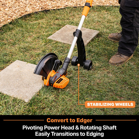 LawnMaster CLGT2410S stabilizing wheels improve balance during trimming.