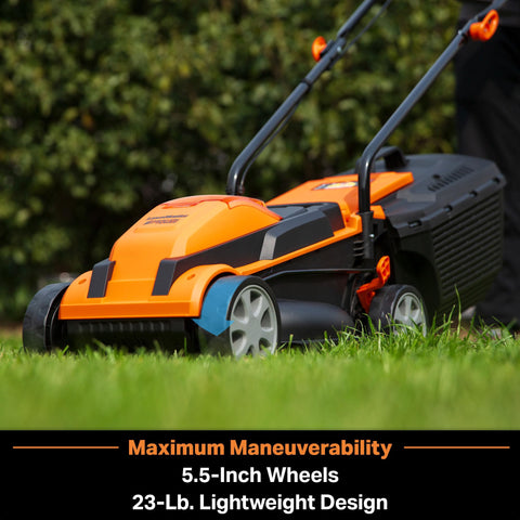 LawnMaster CLM2413A charger ready for quick recharge after mowing.