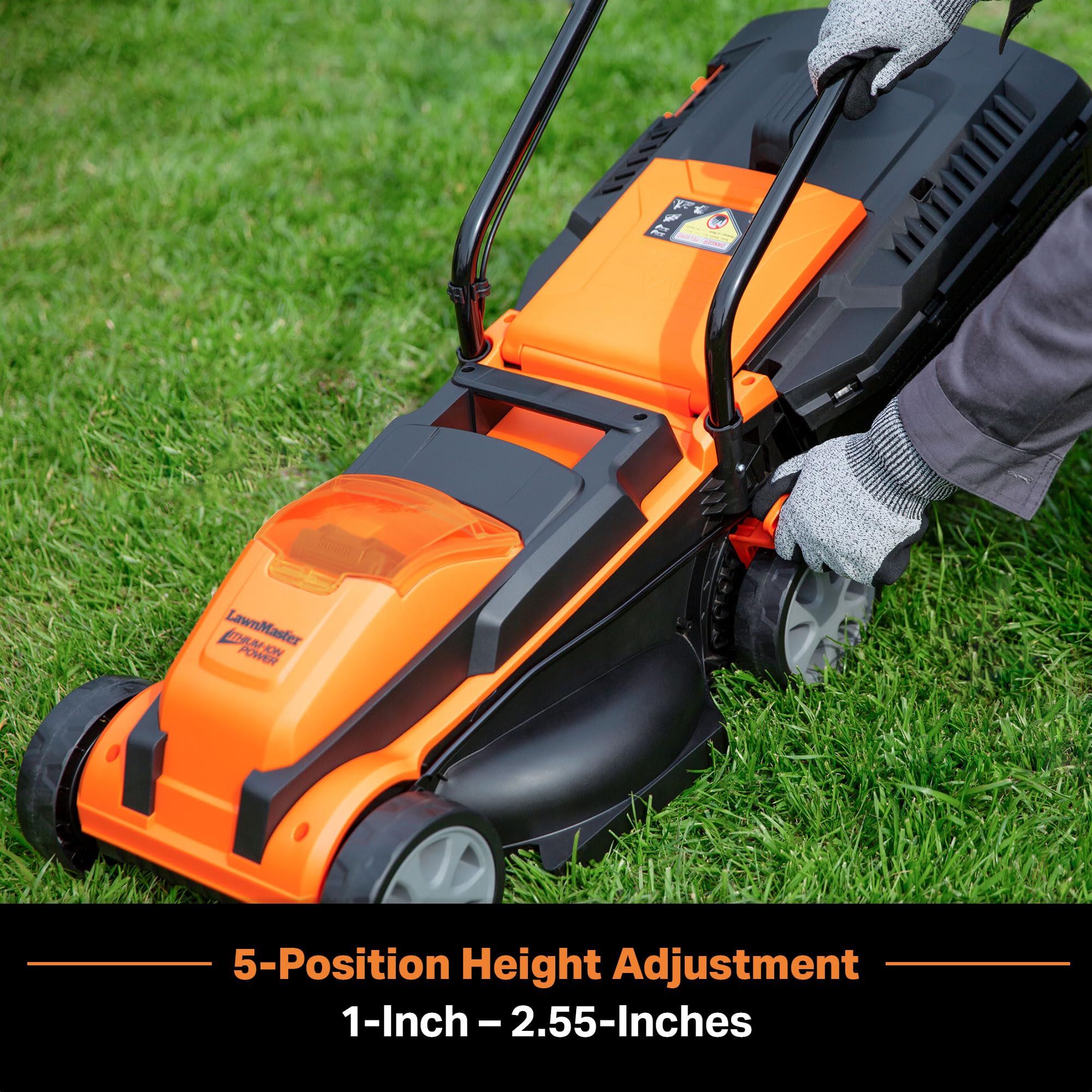 LawnMaster CLM2413A side view highlights lightweight design for effortless handling.