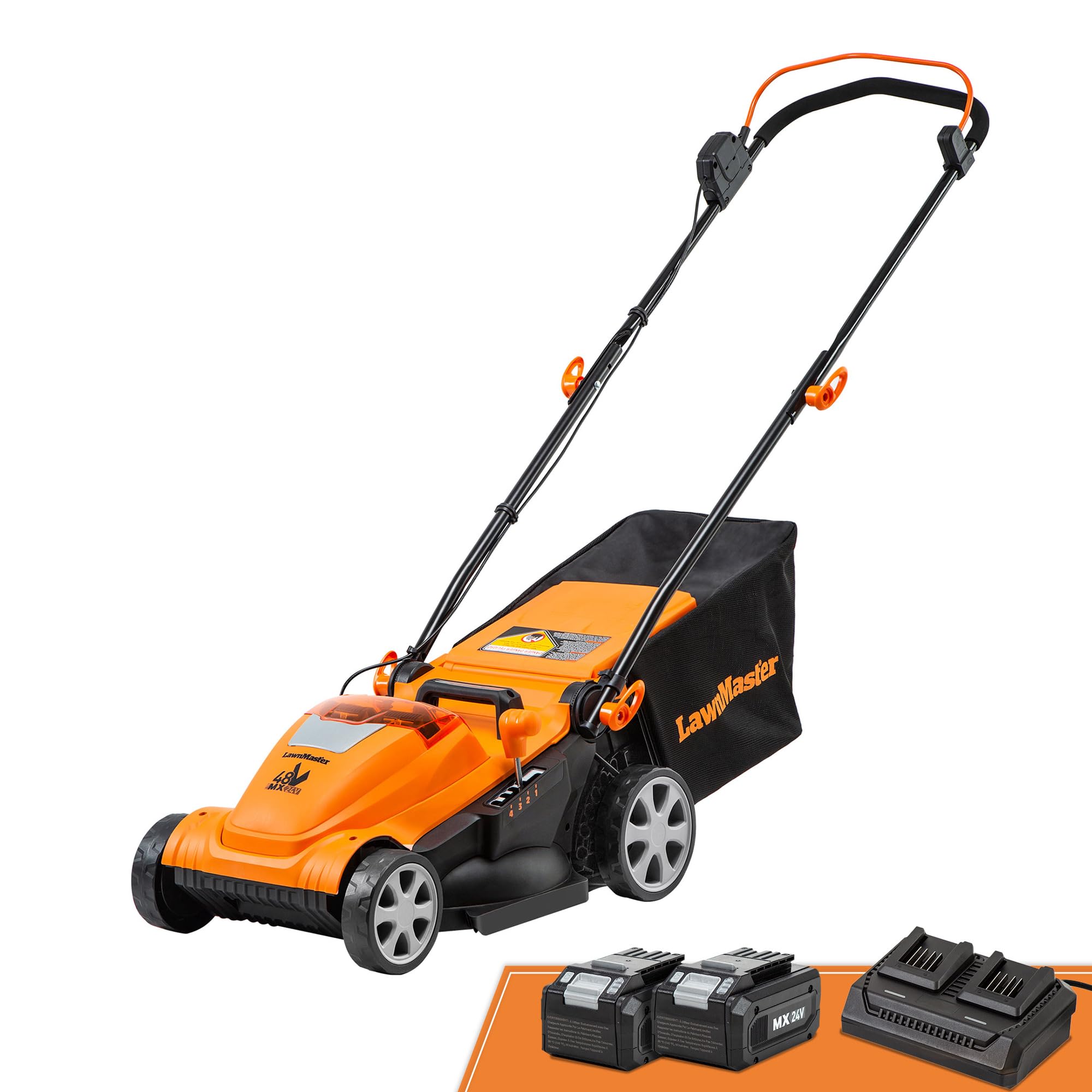 LawnMaster CLMF4815E brushless motor powering quiet mowing action