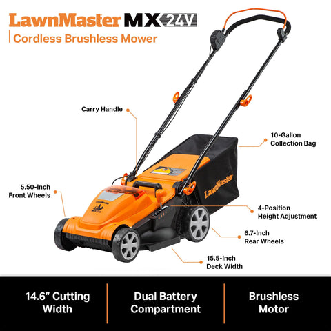 LawnMaster CLMF4815E folding handle for compact storage