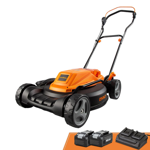 LawnMaster CLMF4819X front view shows compact, easy-to-maneuver mower.