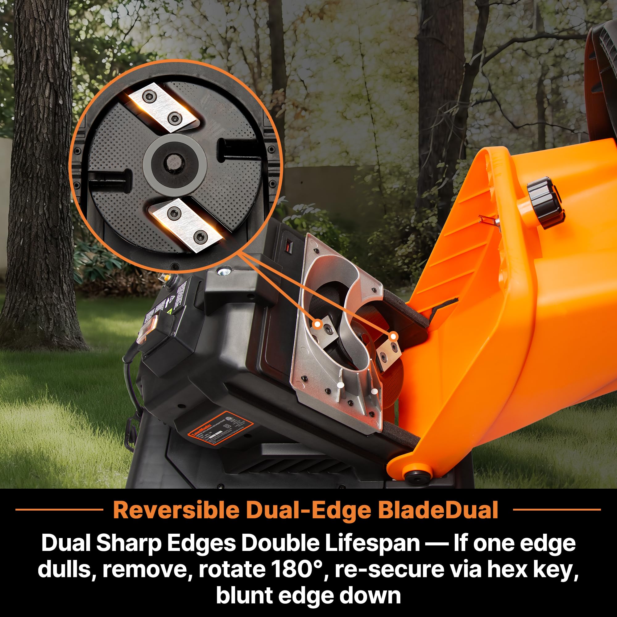 LawnMaster FD1504 two-sided blade for efficient shredding