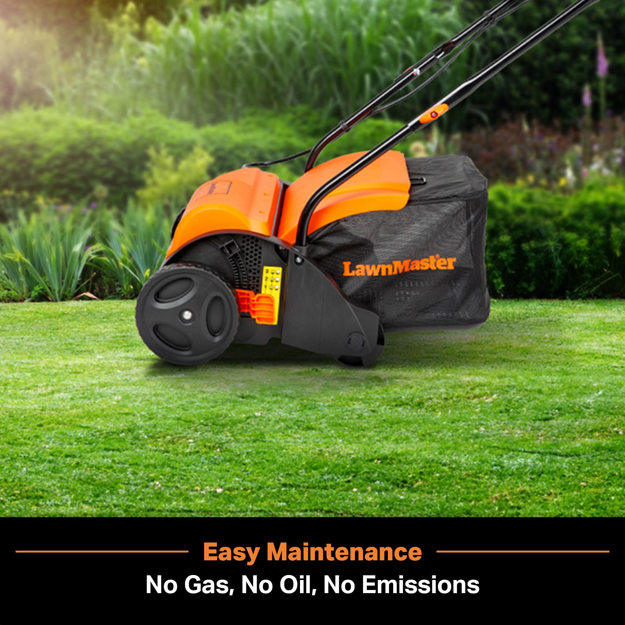 LawnMaster GV1212B collection bag captures debris during yard work.