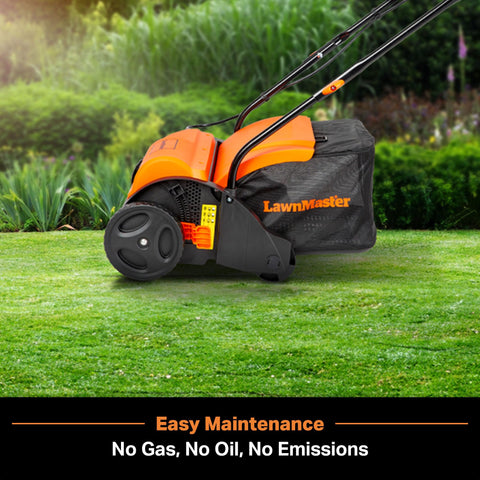 LawnMaster GV1212B collection bag captures debris during yard work.
