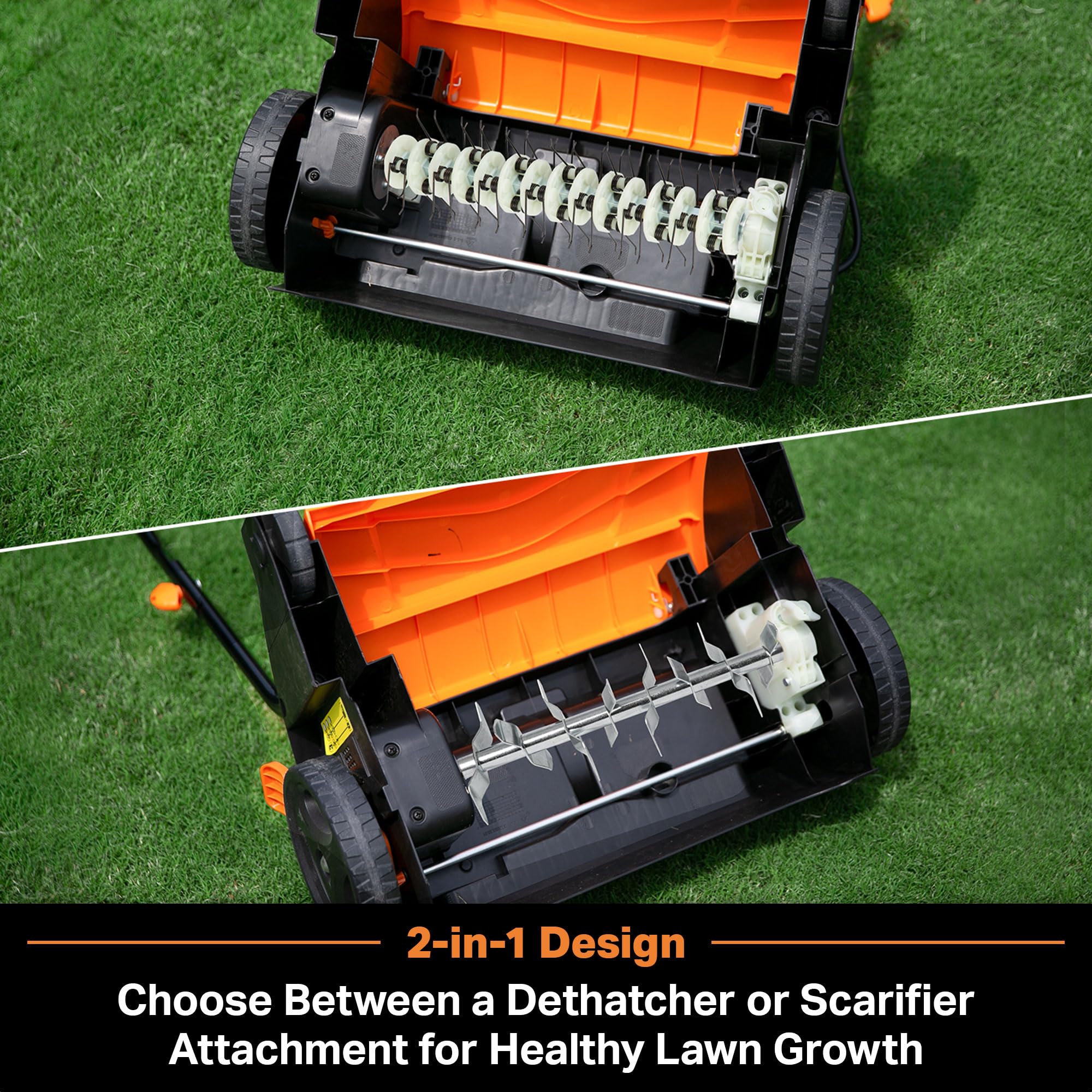 LawnMaster GV1212B dethatcher function lifting thatch for healthier turf.