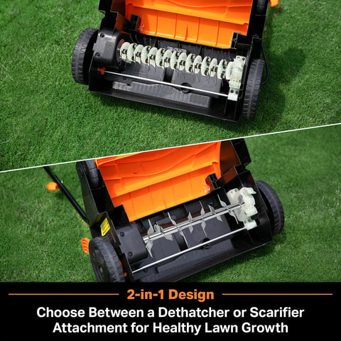 LawnMaster GV1212B dethatcher function lifting thatch for healthier turf.