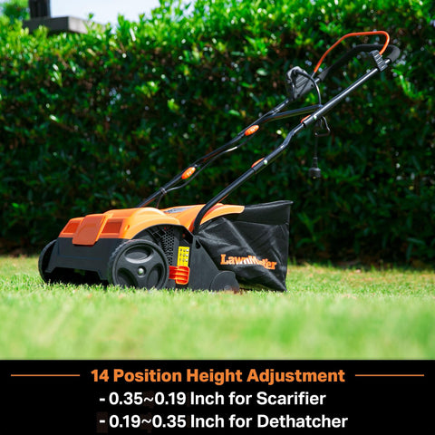 LawnMaster GVB1316 13-amp motor delivers strong dethatching and scarifying power