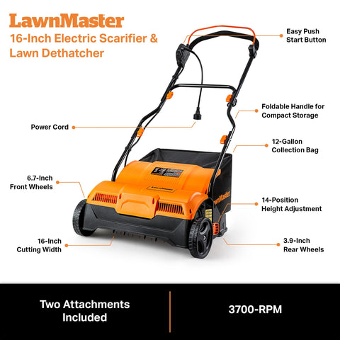 LawnMaster GVB1316 adjustable depth height range for turf variations