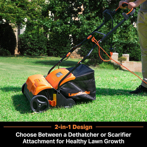 LawnMaster GVB1316 scarifier attachment for soil aeration and groove formation