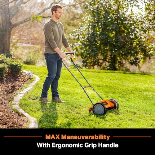 LawnMaster LMRM1602 cut-height adjuster demonstrates control.