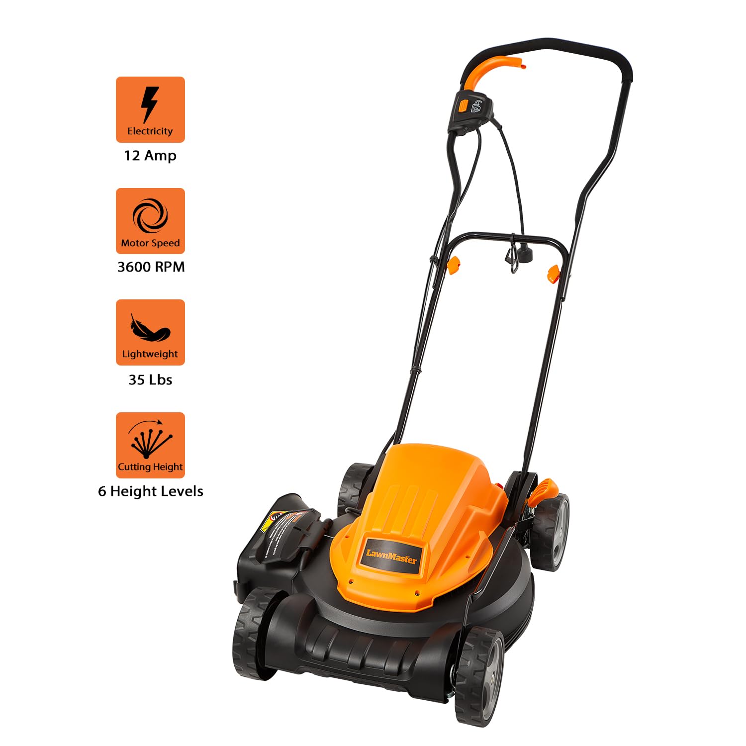 LawnMaster ME1218X in mulch mode for eco-friendly grass recycling