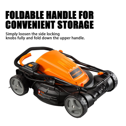 LawnMaster ME1218X shown with side-discharge option for quick clippings disposal