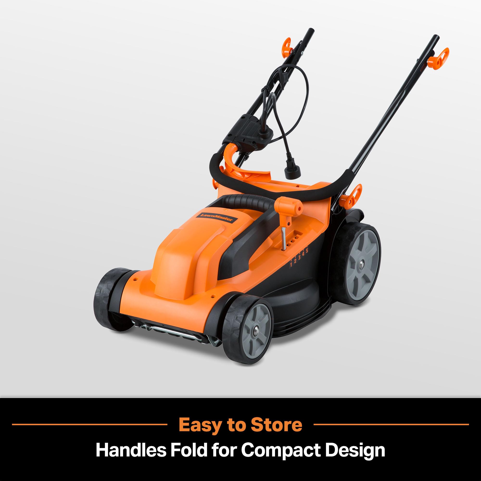 LawnMaster MEB1114K rear wheels enhancing lawn maneuverability