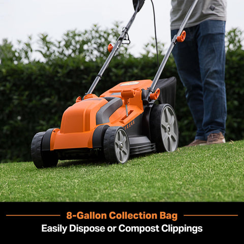 LawnMaster MEB1216K front view showing compact profile for easy storage