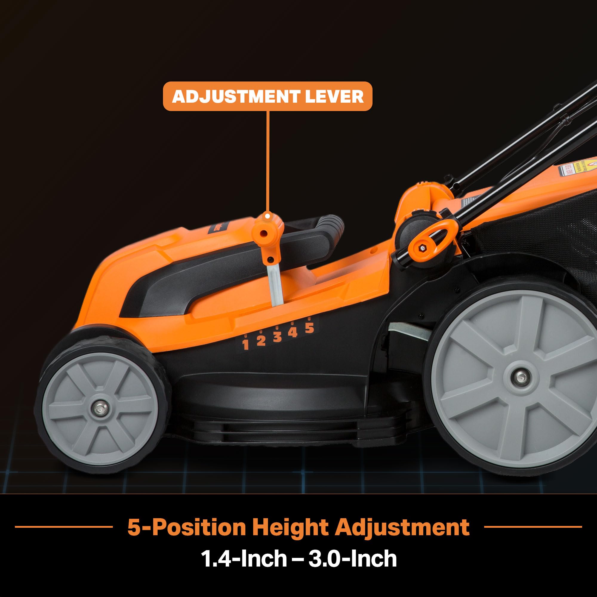LawnMaster MEB1216K side view highlighting slim form for maneuvering