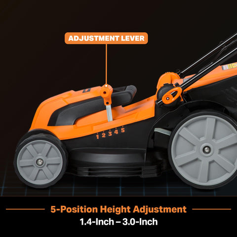 LawnMaster MEB1216K side view highlighting slim form for maneuvering