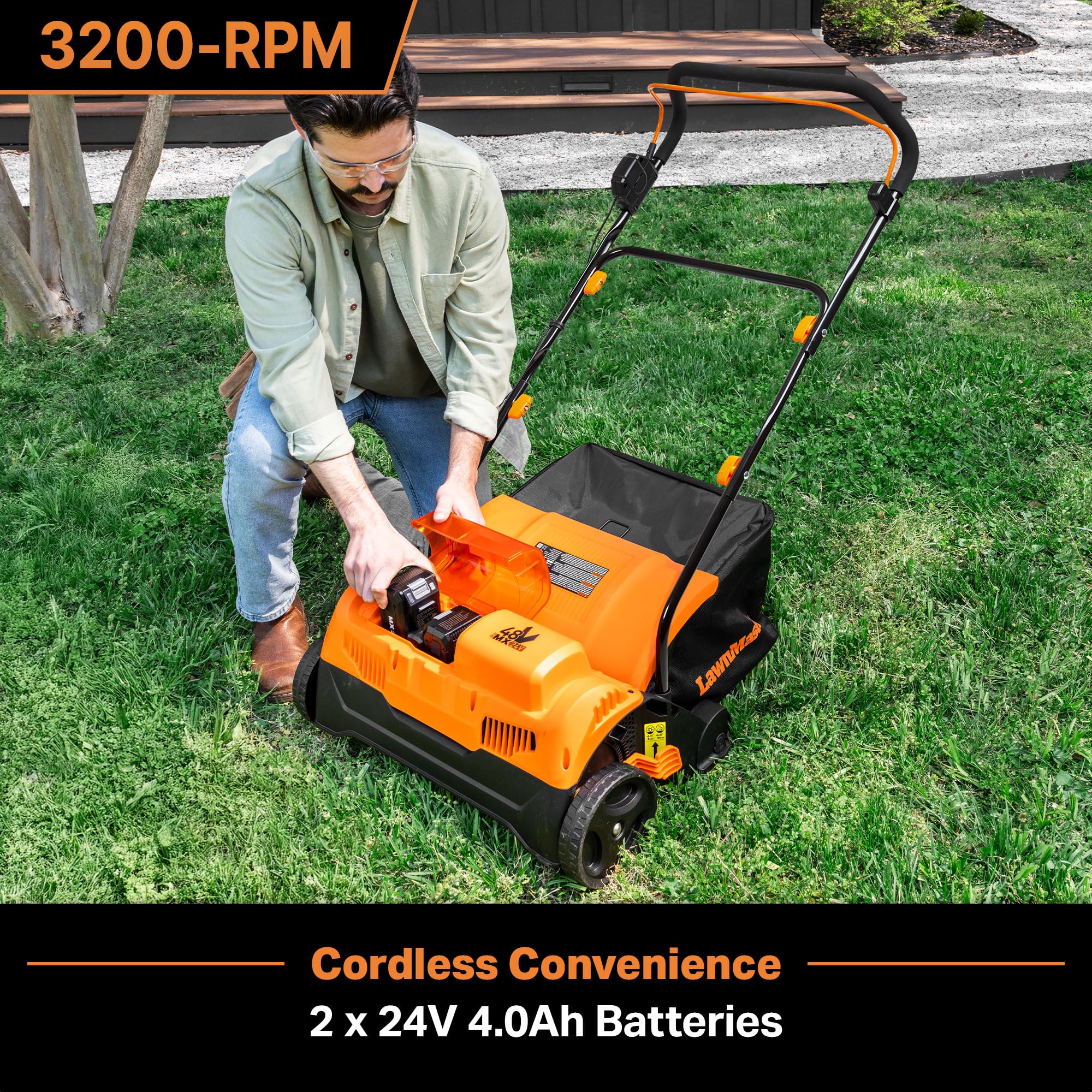 LawnMaster quick-fold collection bag for easy debris disposal and storage.
