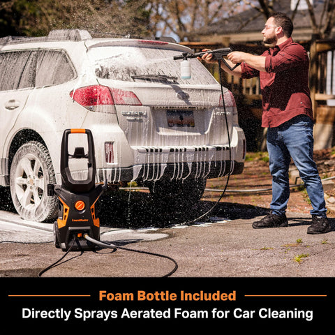 LawnMaster spray gun and hose enabling controlled, thorough cleaning.