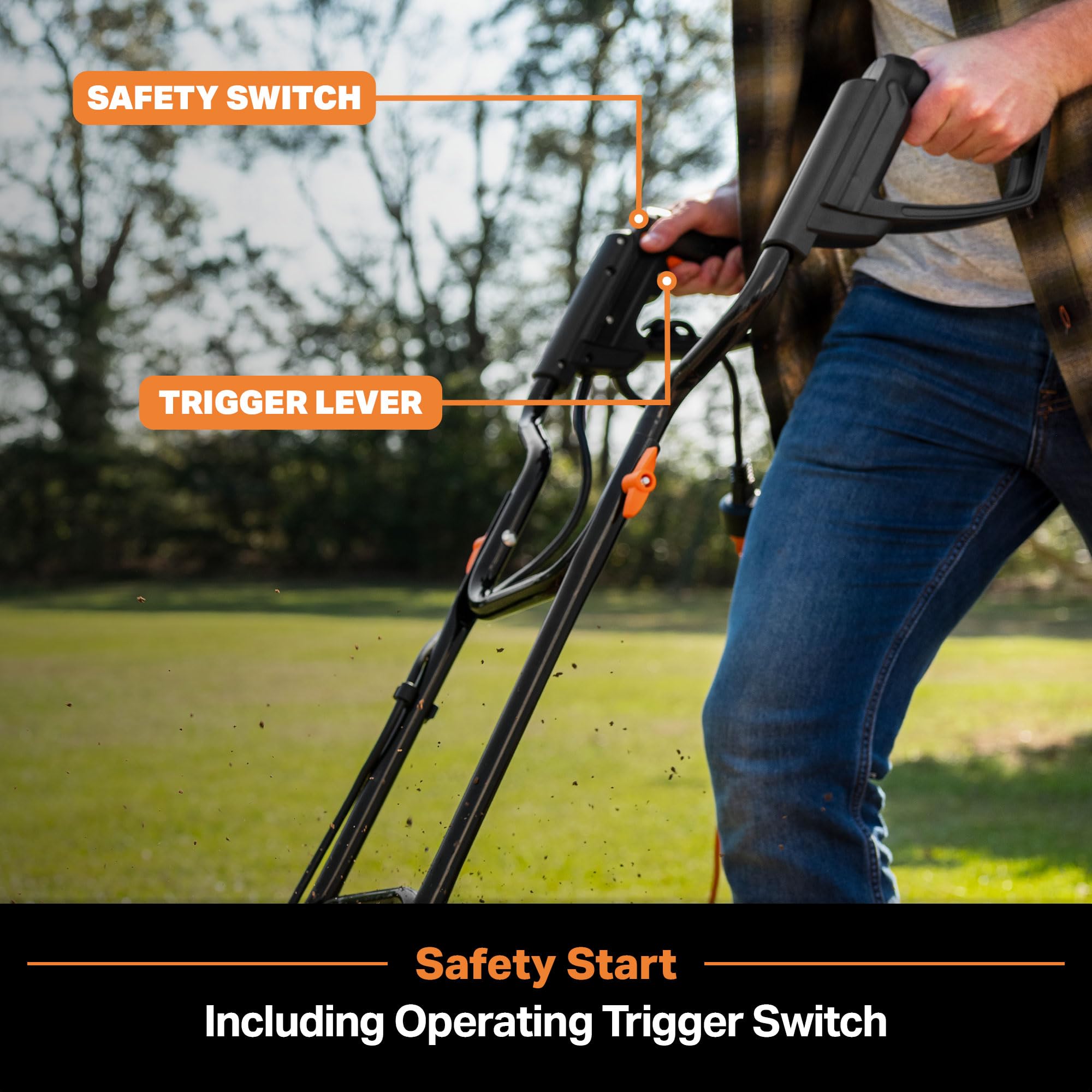 LawnMaster TE1318M detachable tines offering width versatility