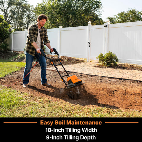 LawnMaster TE1318M foldable handles enabling compact storage