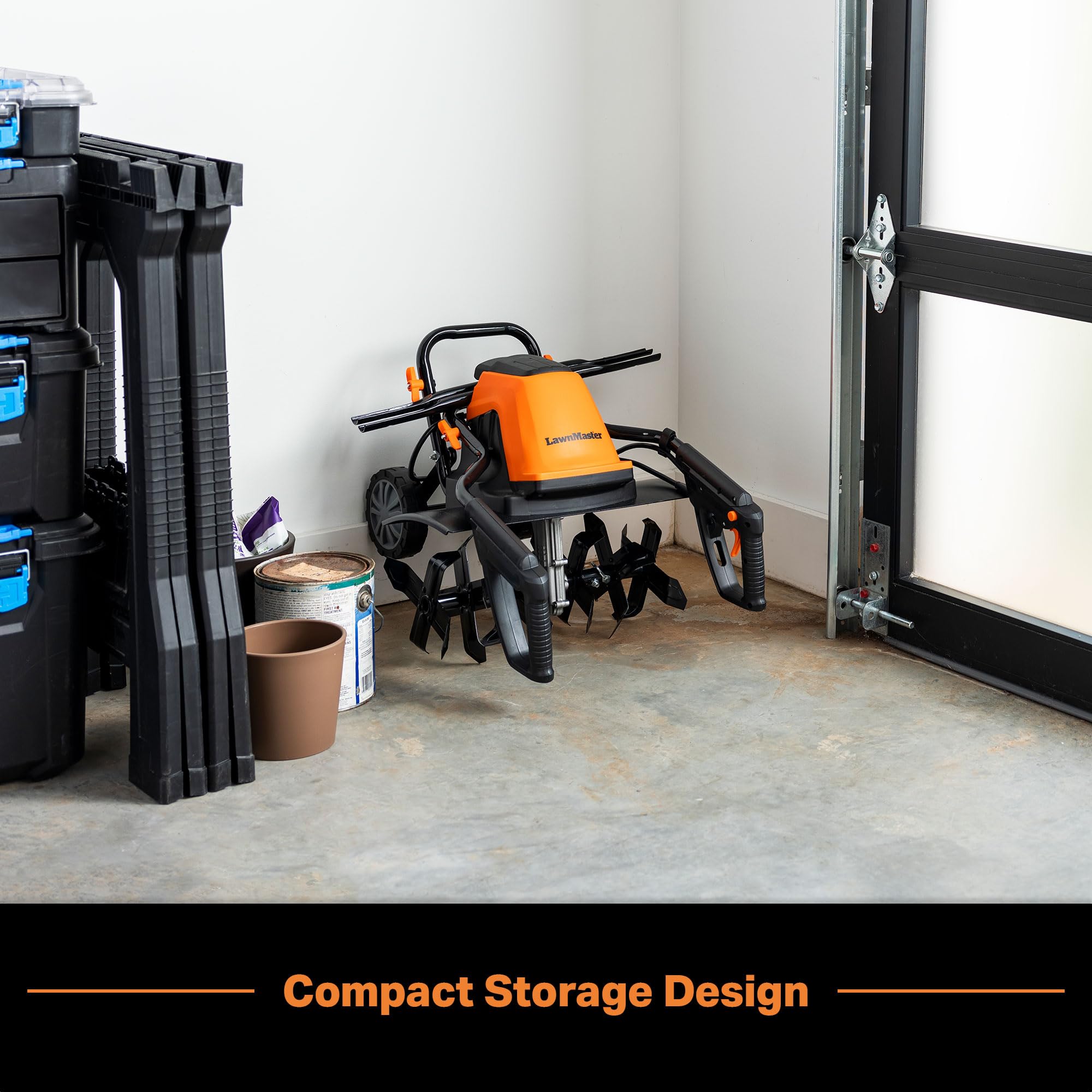 LawnMaster TE1318M storage-ready design for small spaces