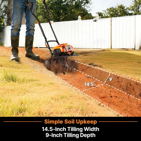 LawnMaster lightweight tiller under 27 pounds for easy maneuvering