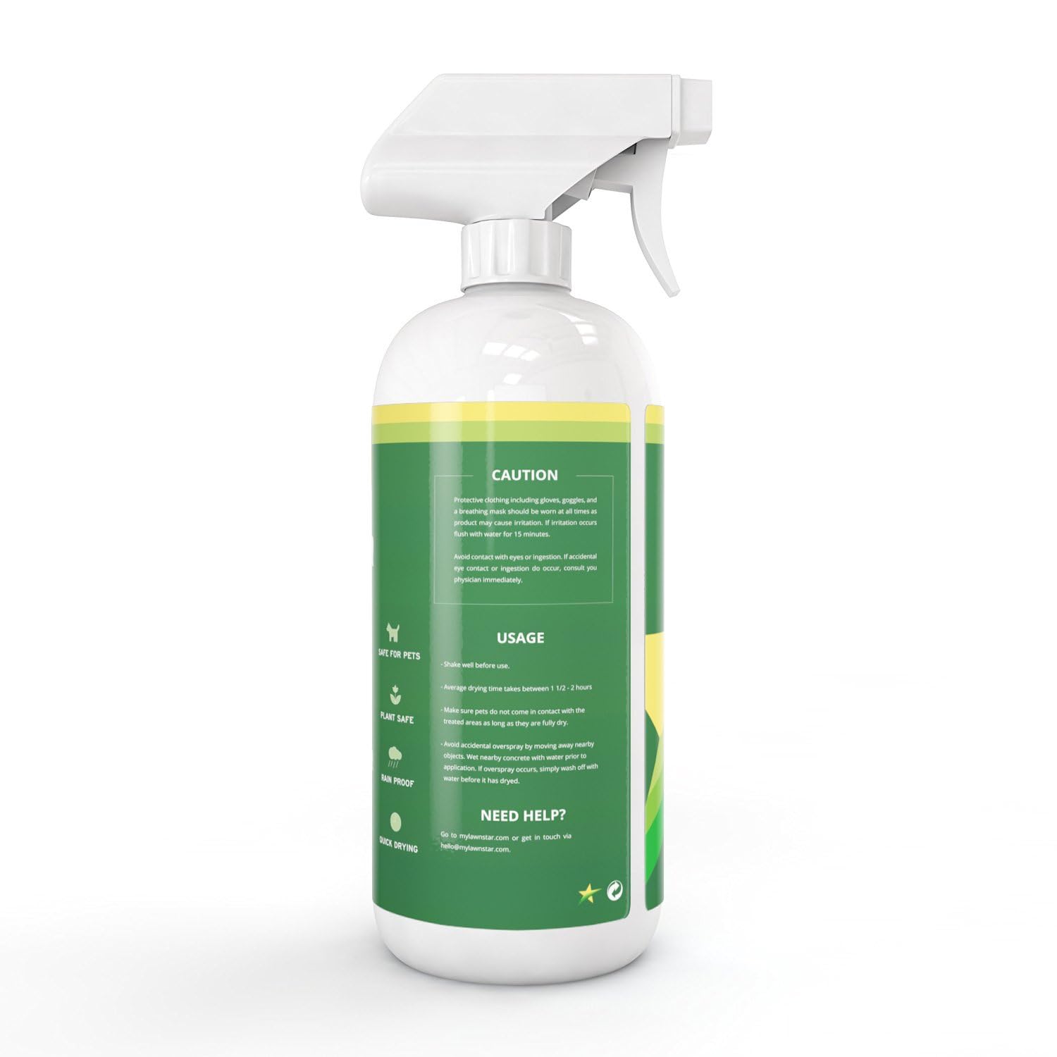 LawnStar Dog Spot Repair Grass Paint coverage-closeup highlights area coverage per bottle.